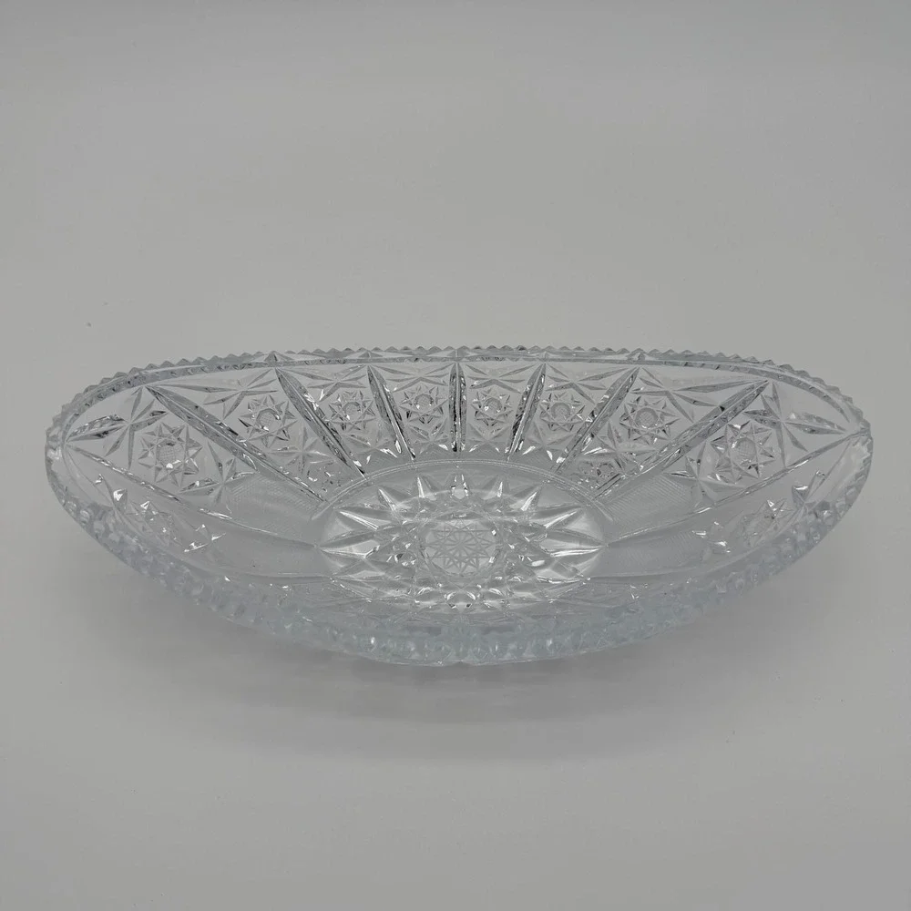 Vintage American Brilliant Cut‎ Glass Oval Serving Bowl